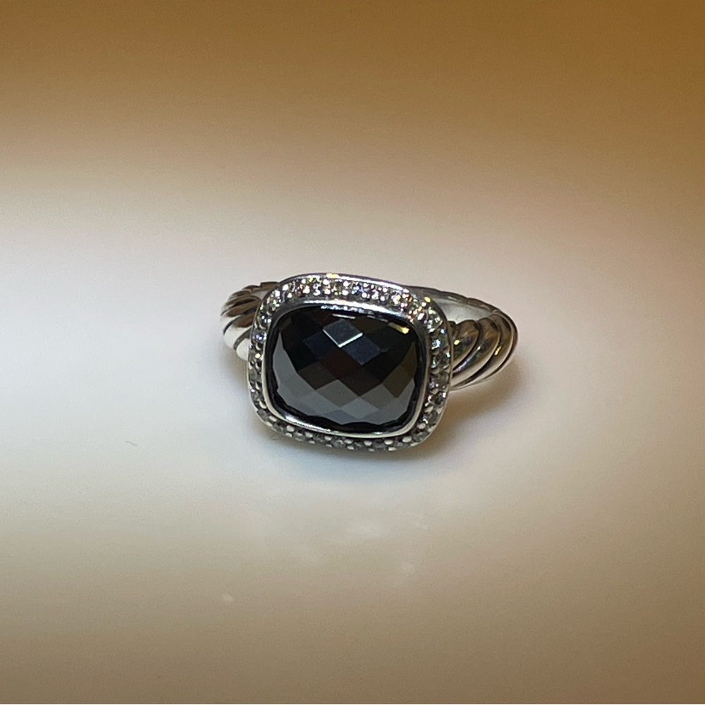 David Yurman Silver Cable Ring with Hematite and diamonds - Picture 2 of 5